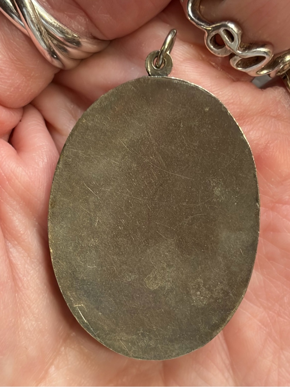Art Nouveau Antique Leaf Foliage With Purple Paste Stones Large Oval Pendant - Picture 12 of 13